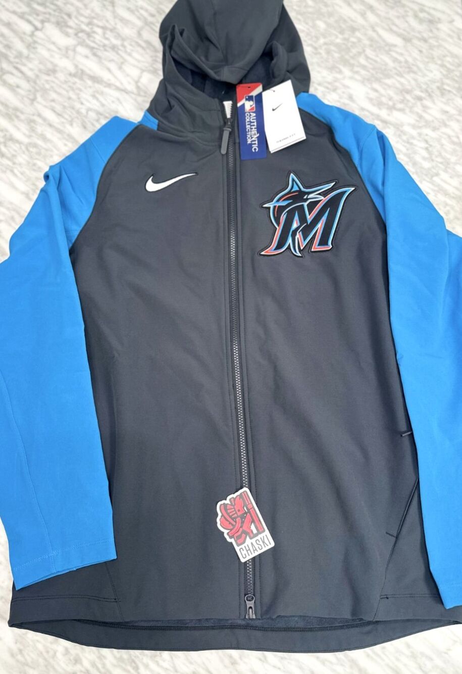 Nike Miami Marlins Dugout Jacket Full-Zip baseball Black/Blue NEW Men’s Medium
